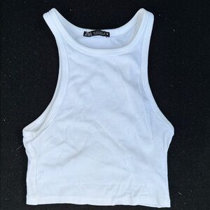 ZARA White Ribbed Racerback Tank Top